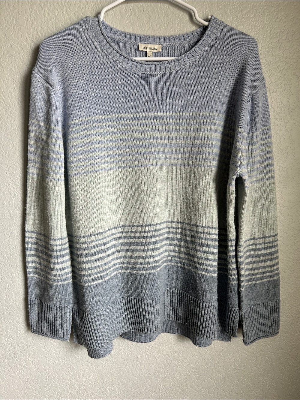 Ella Moss Light Blue & Cream Striped Crewneck Sweater